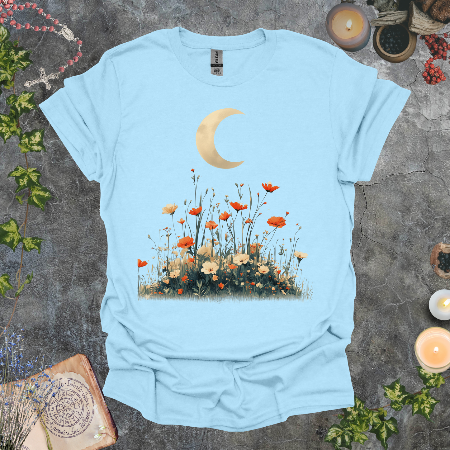 #132 Moon & Flowers T-Shirt