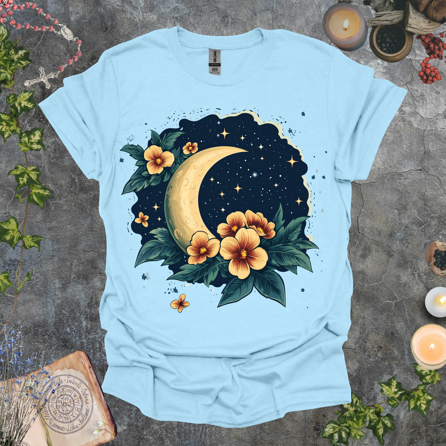 #130 Moon & Flowers T-Shirt