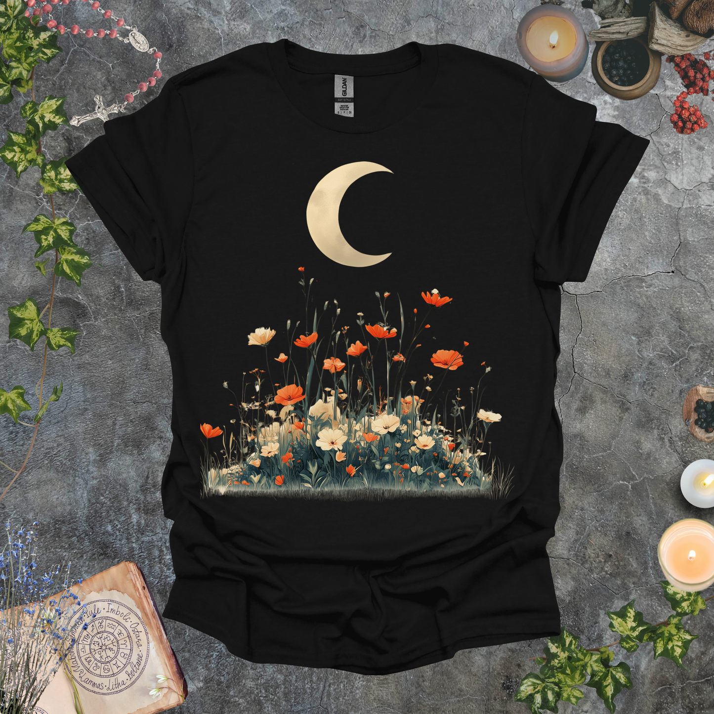 #132 Moon & Flowers T-Shirt
