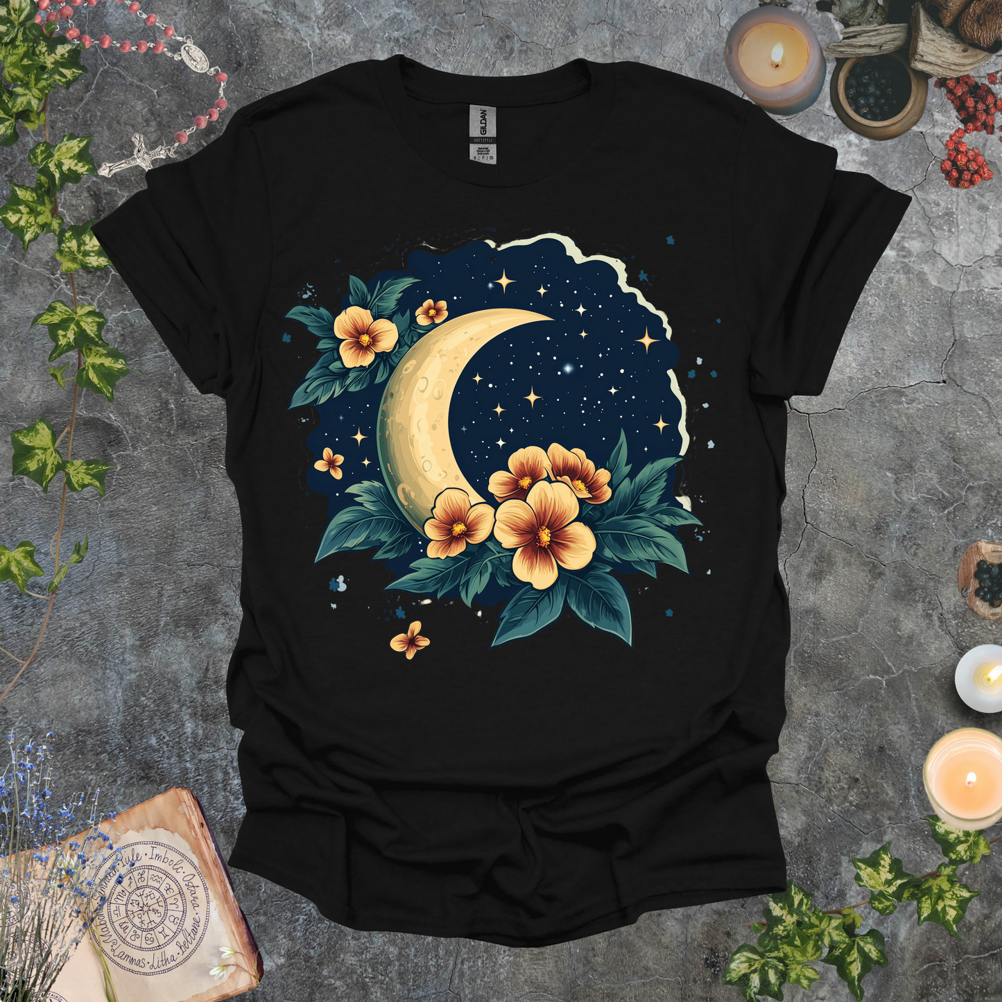 #130 Moon & Flowers T-Shirt