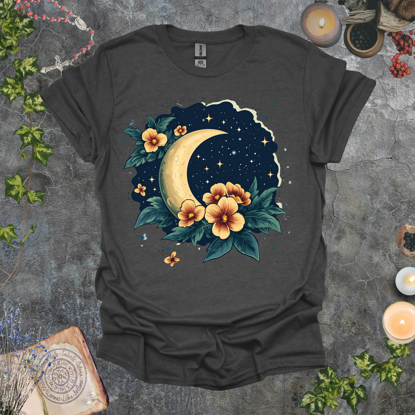 #130 Moon & Flowers T-Shirt