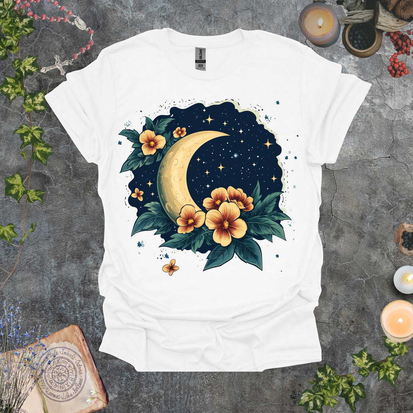 #130 Moon & Flowers T-Shirt