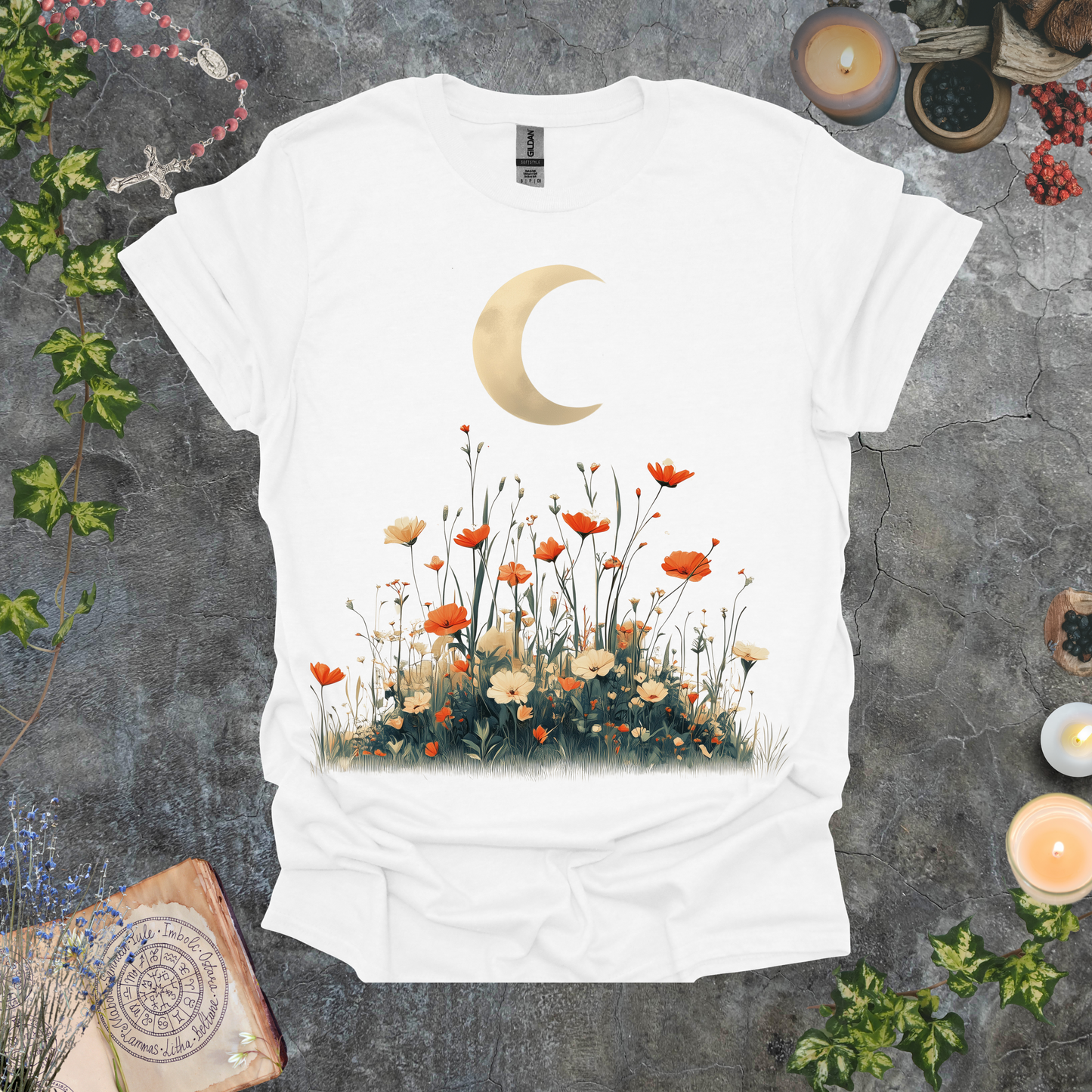 #132 Moon & Flowers T-Shirt