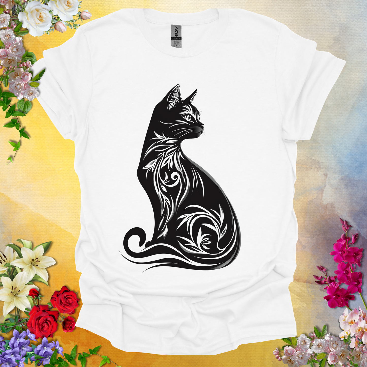#85 Floral Cat T-Shirt