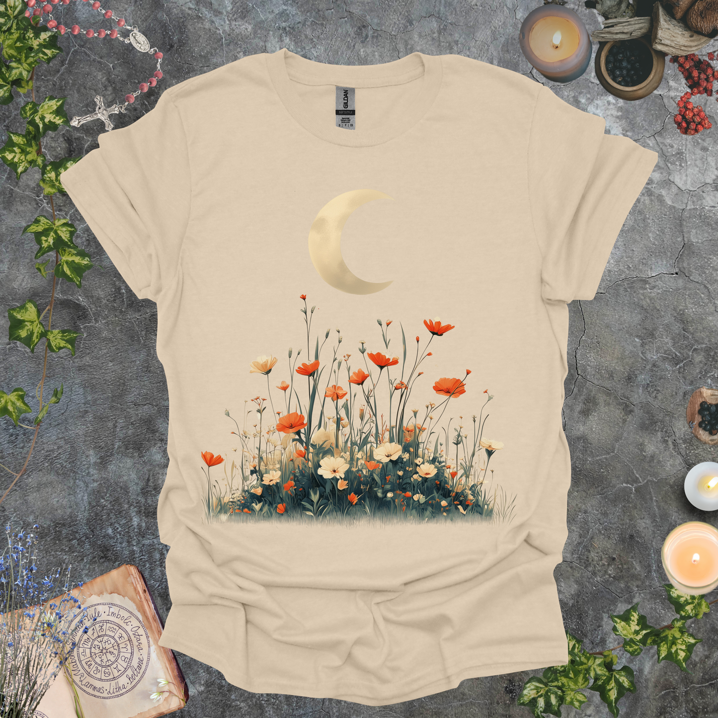 #132 Moon & Flowers T-Shirt