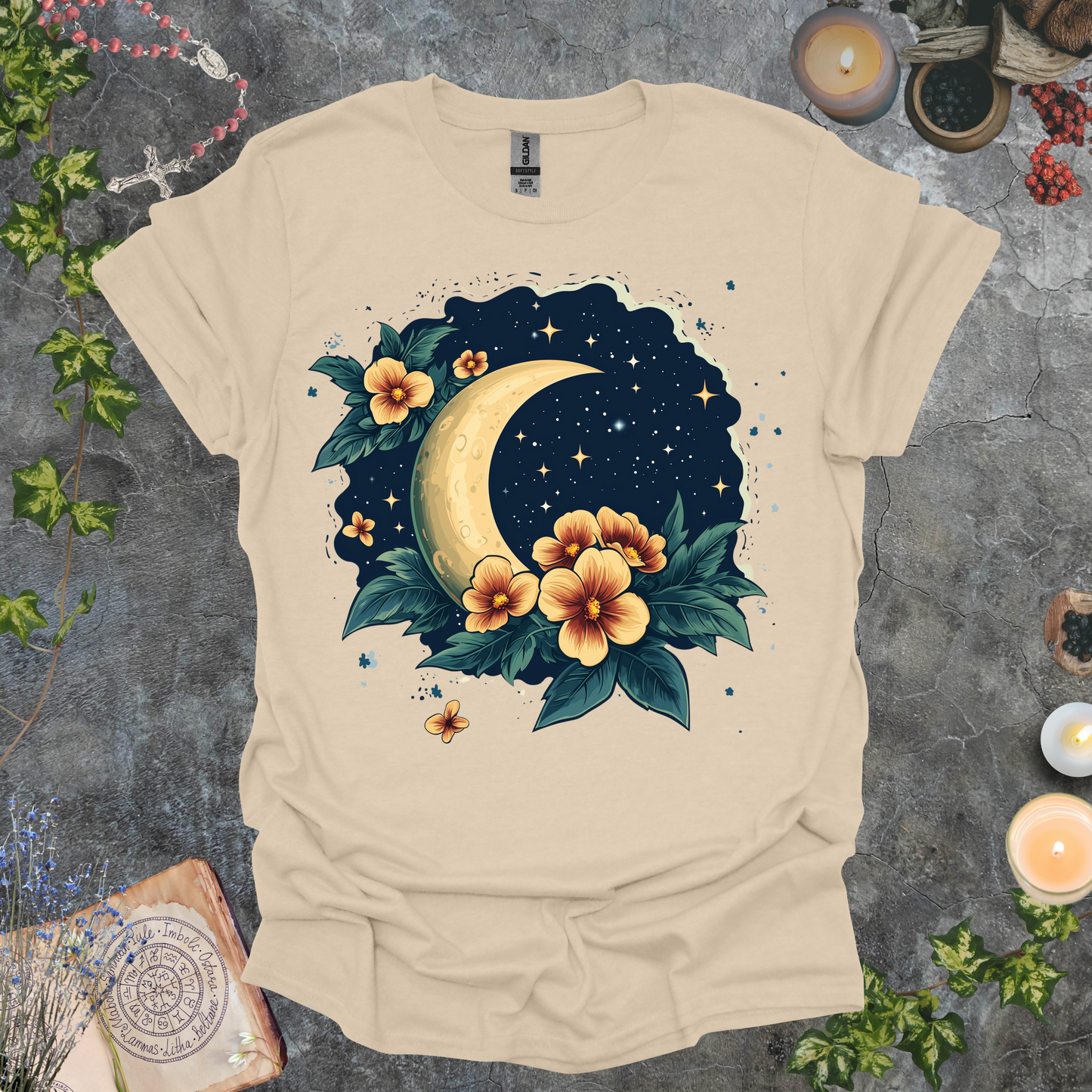 #130 Moon & Flowers T-Shirt