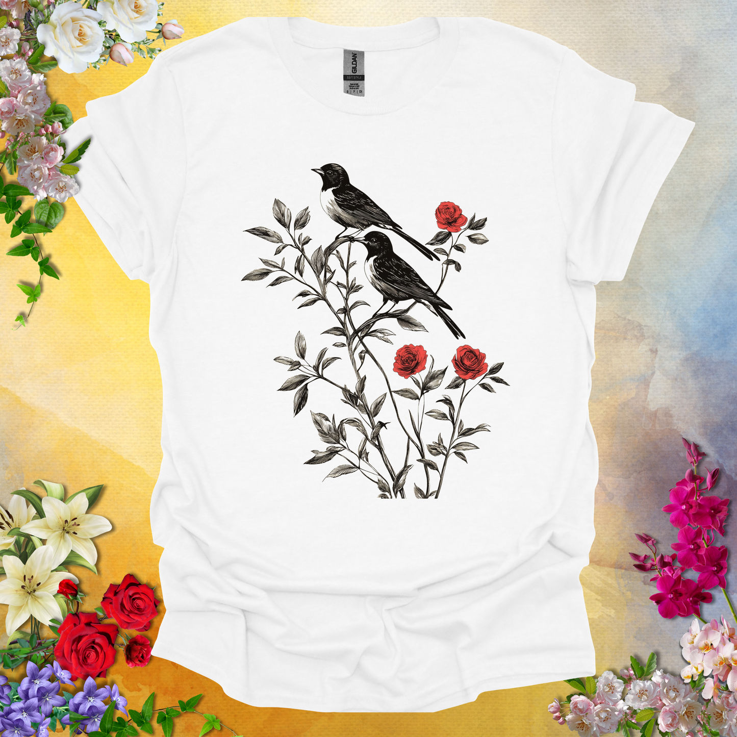 #227 Birds & Roses T-Shirt