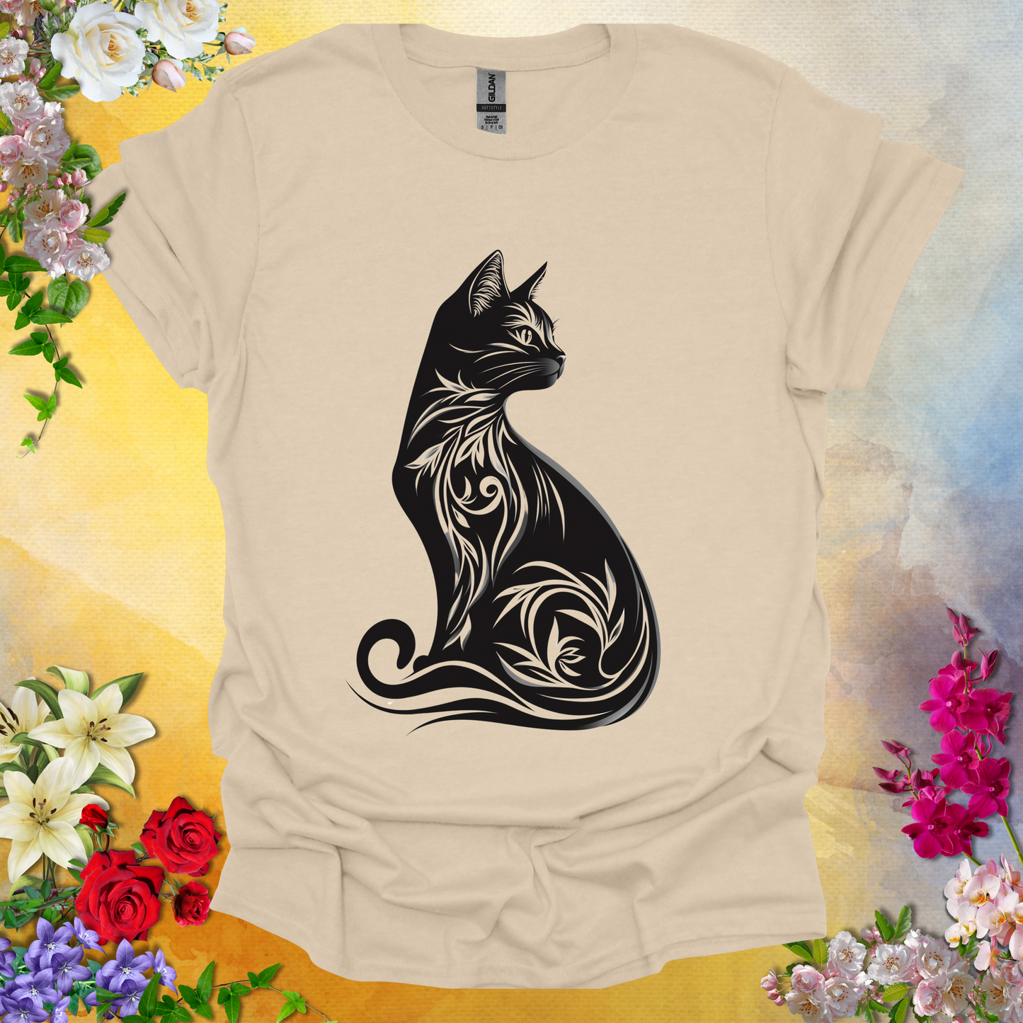 #85 Floral Cat T-Shirt