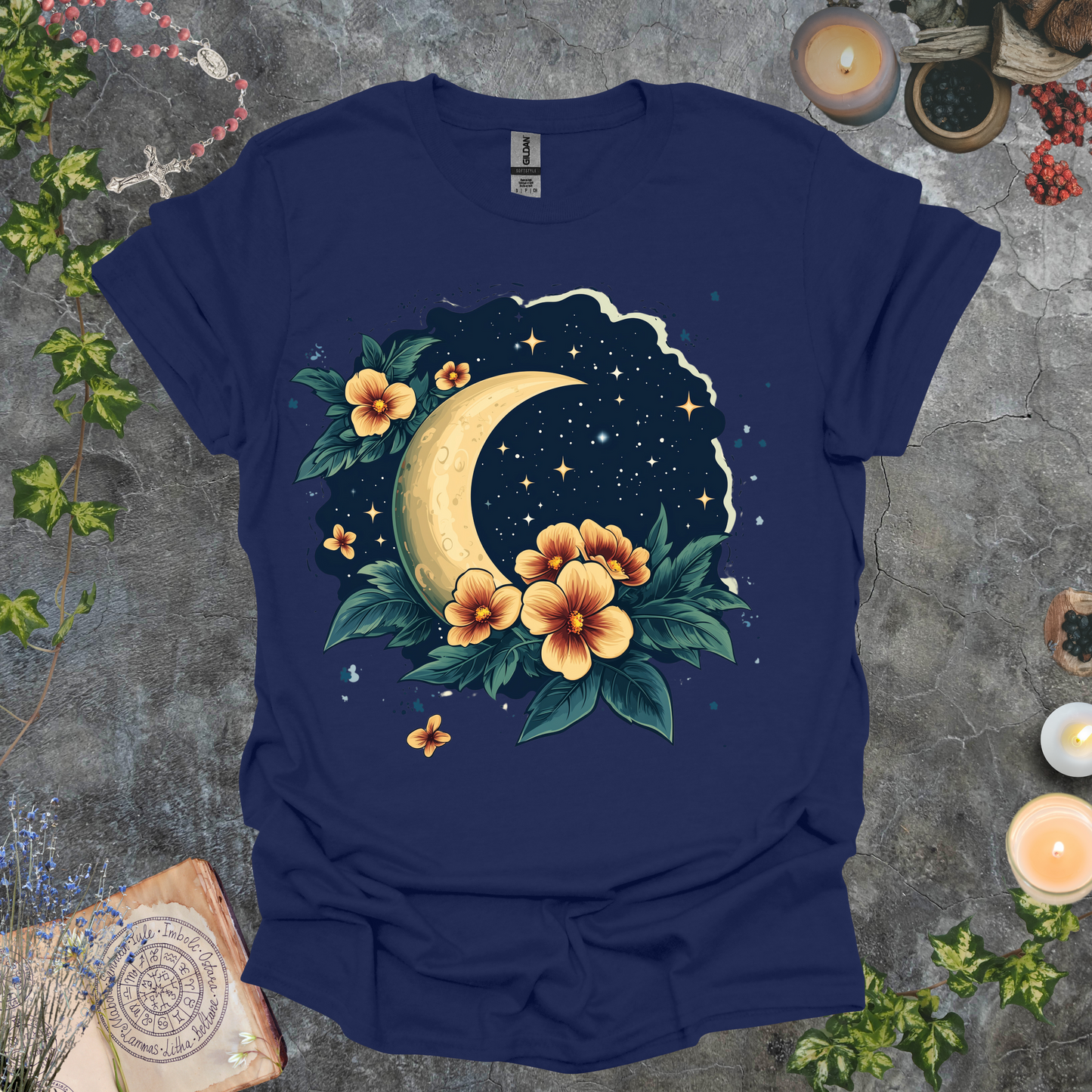 #130 Moon & Flowers T-Shirt