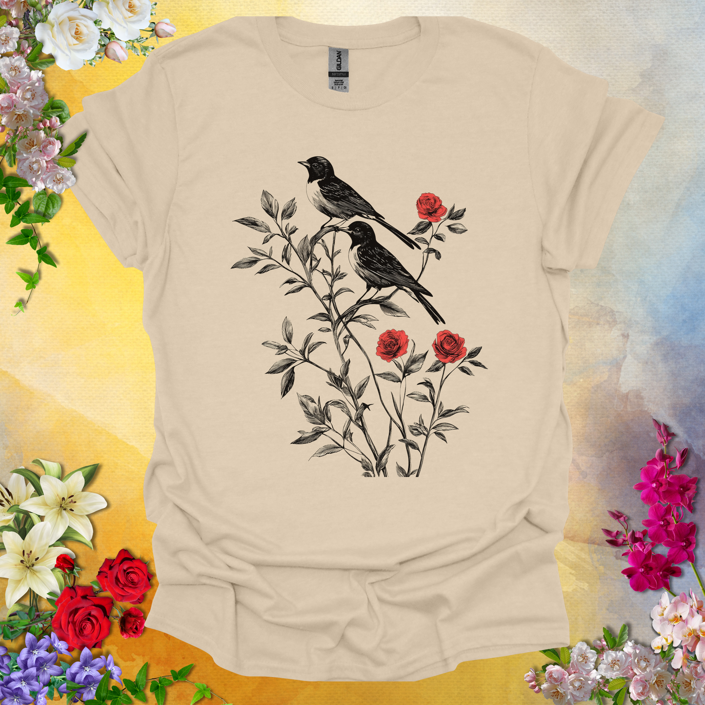 #227 Birds & Roses T-Shirt