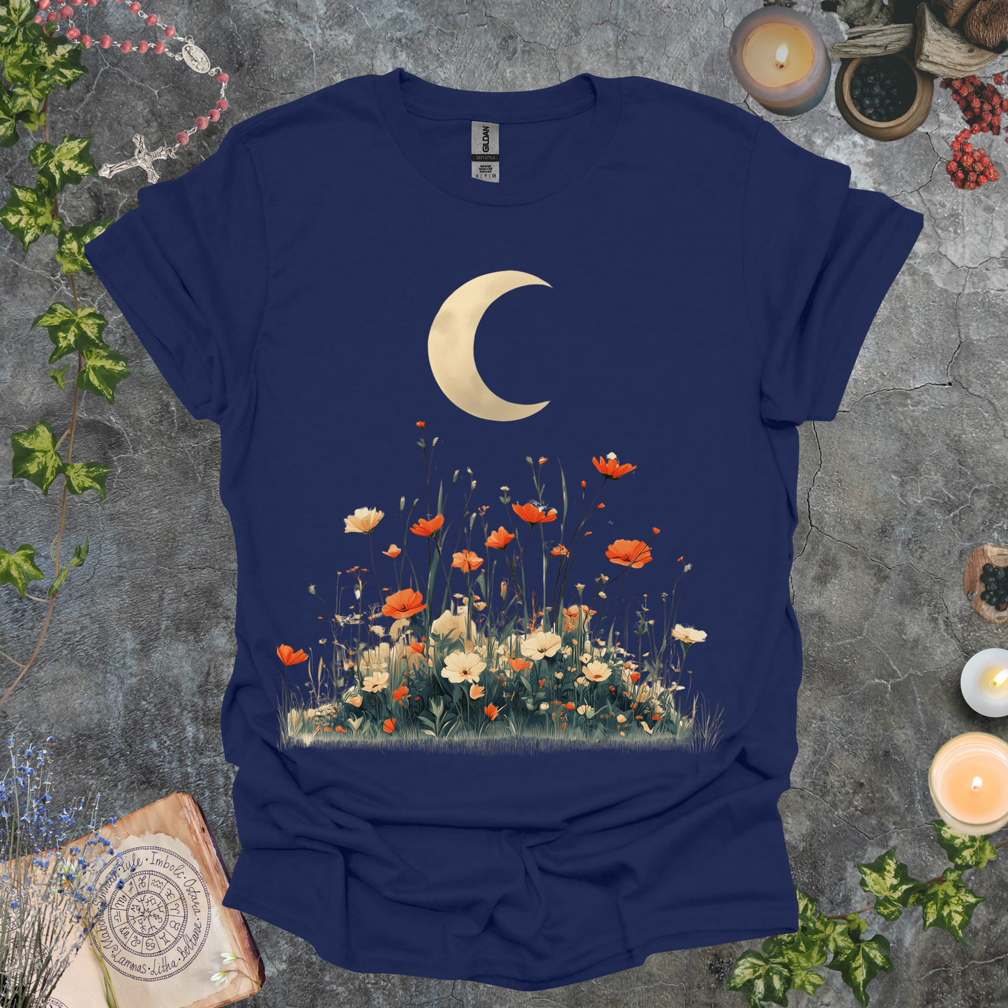 #132 Moon & Flowers T-Shirt