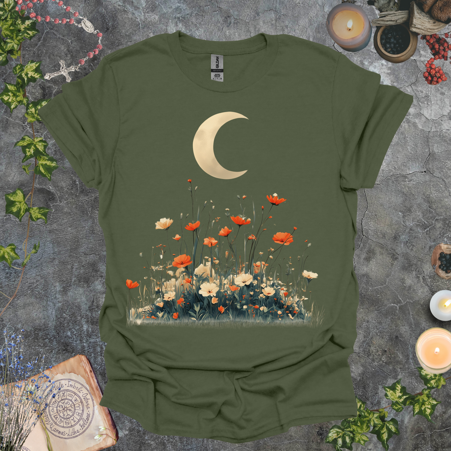 #132 Moon & Flowers T-Shirt