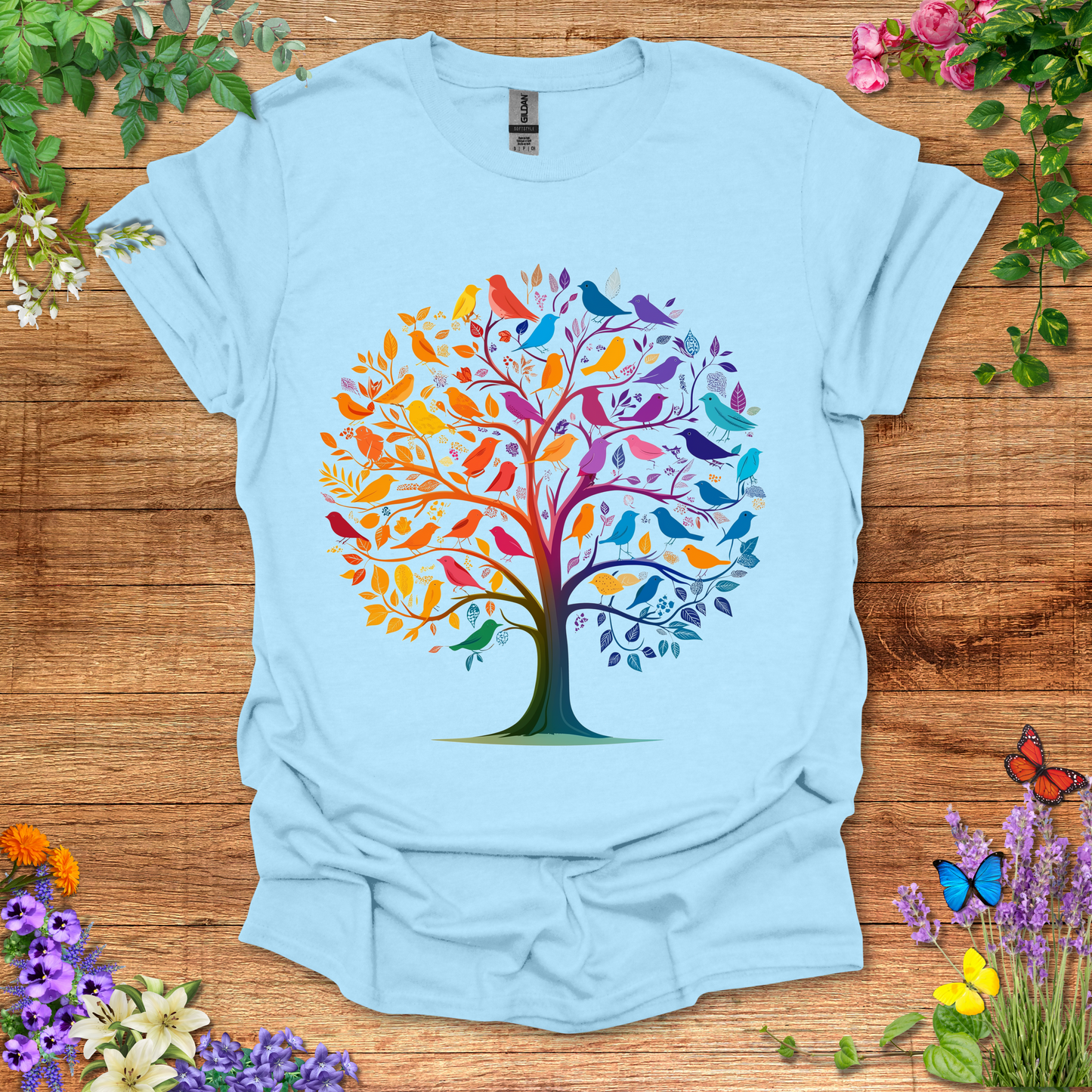 #82 Rainbow Birds & Tree T-Shirt