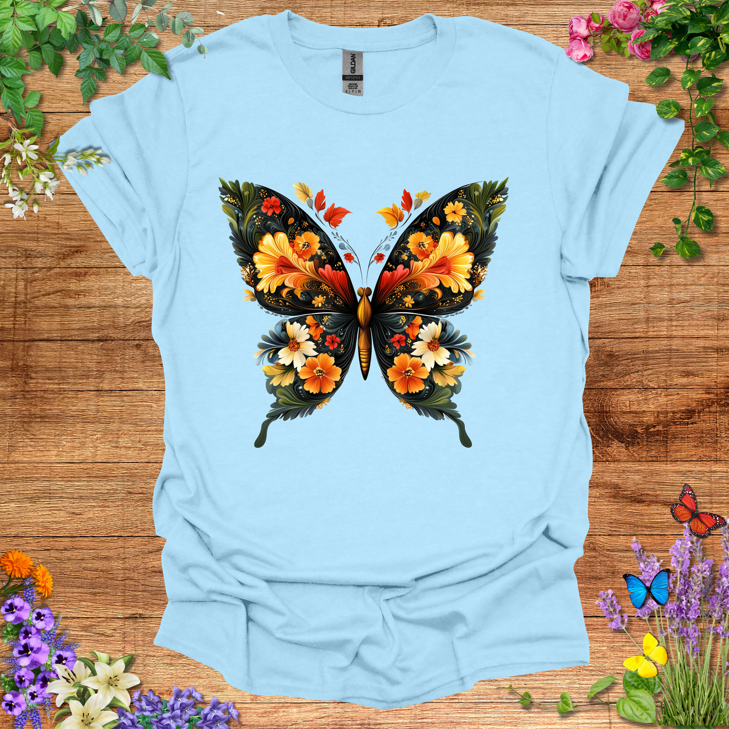 #168 Butterfly Flowers T-Shirt