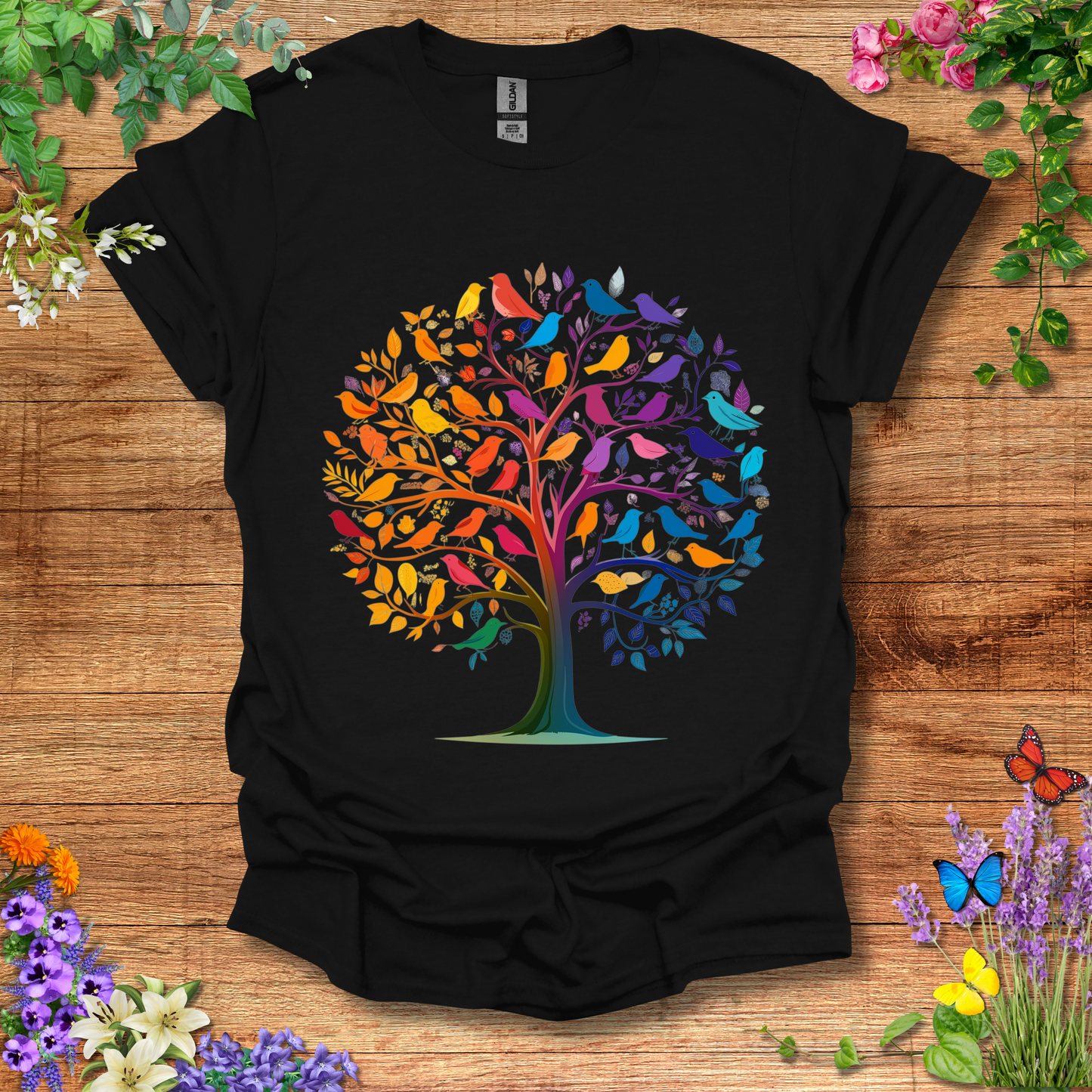 #82 Rainbow Birds & Tree T-Shirt
