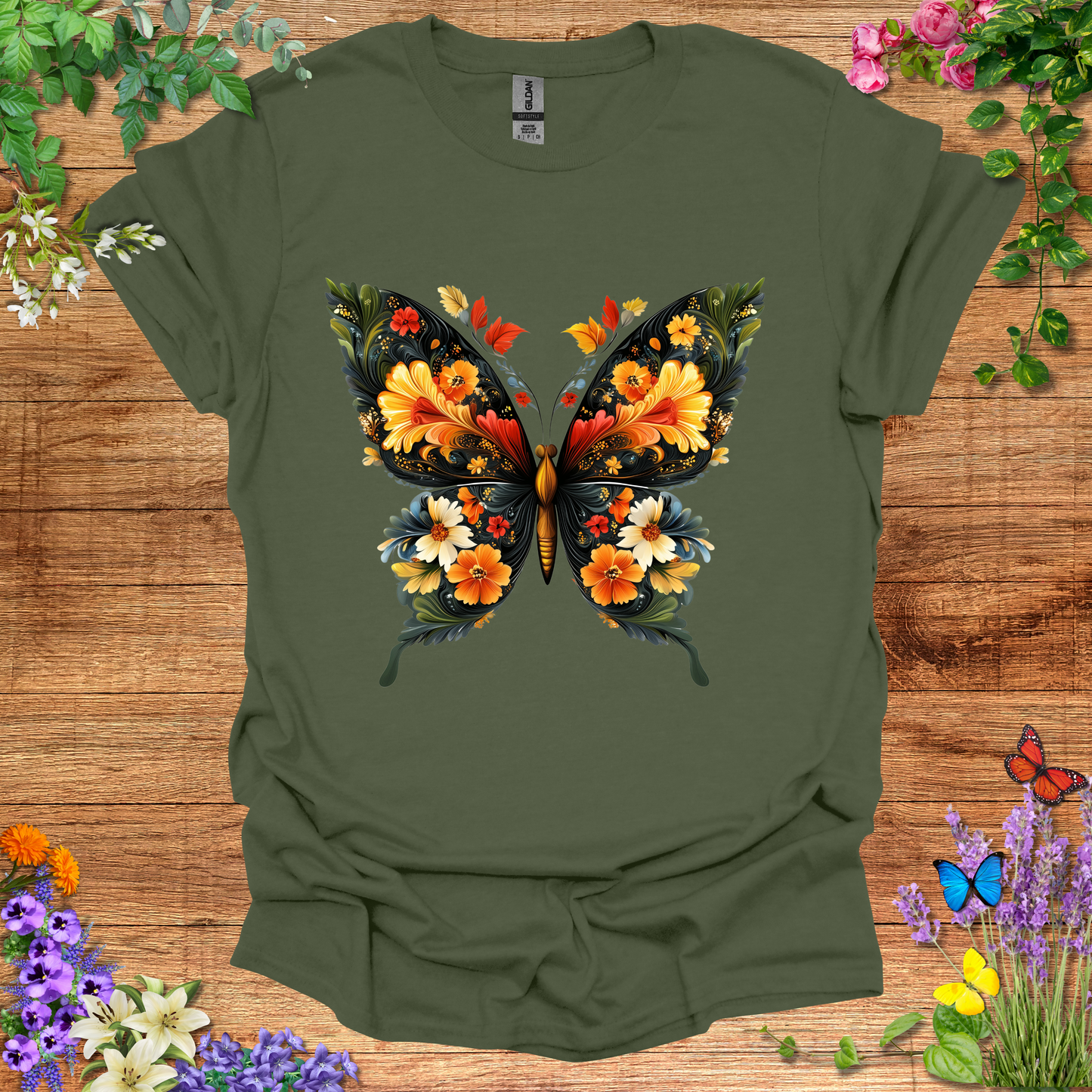 #168 Butterfly Flowers T-Shirt