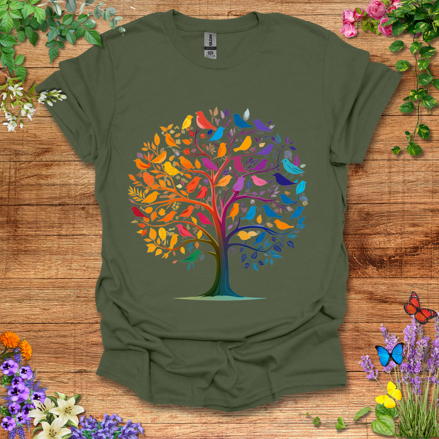 #82 Rainbow Birds & Tree T-Shirt