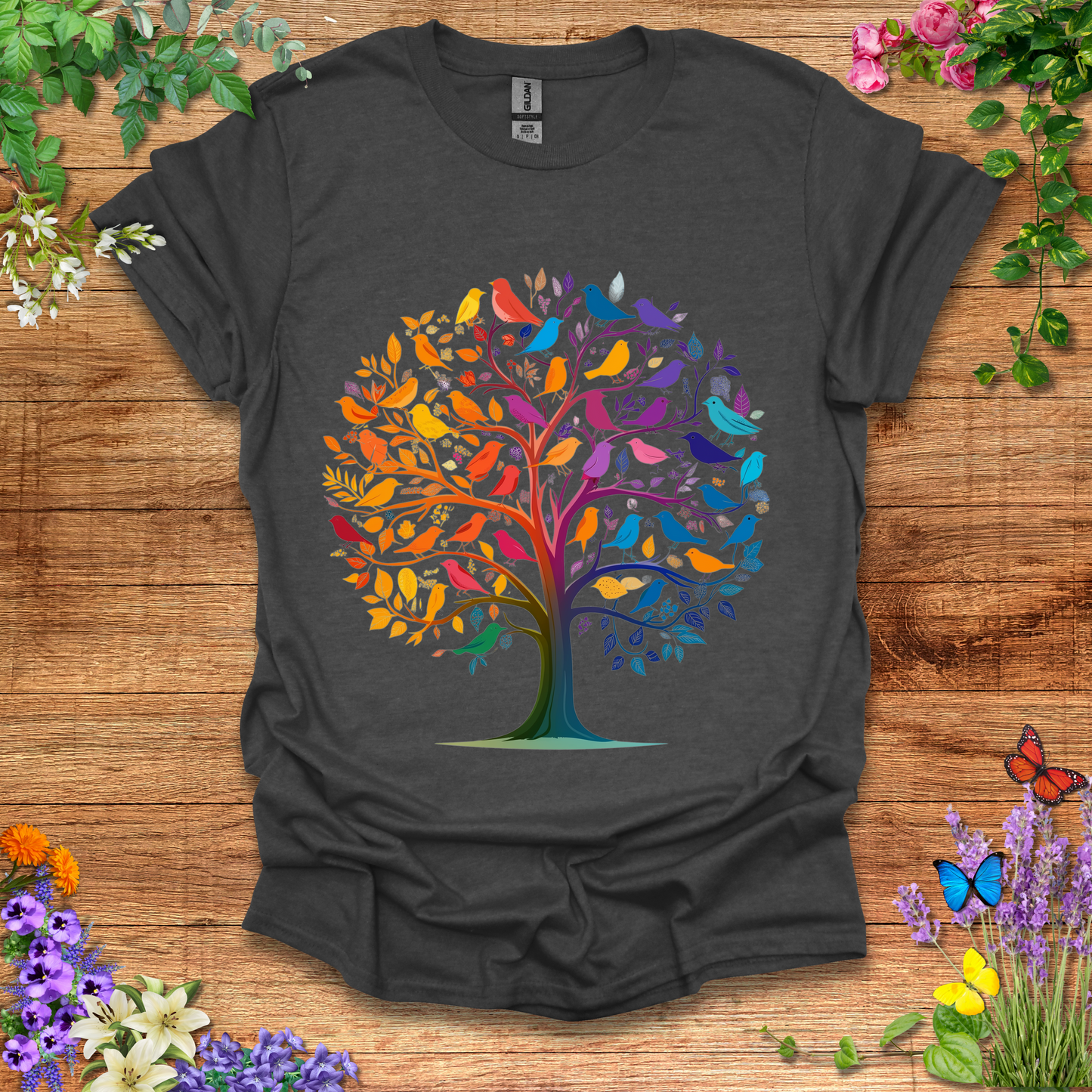 #82 Rainbow Birds & Tree T-Shirt