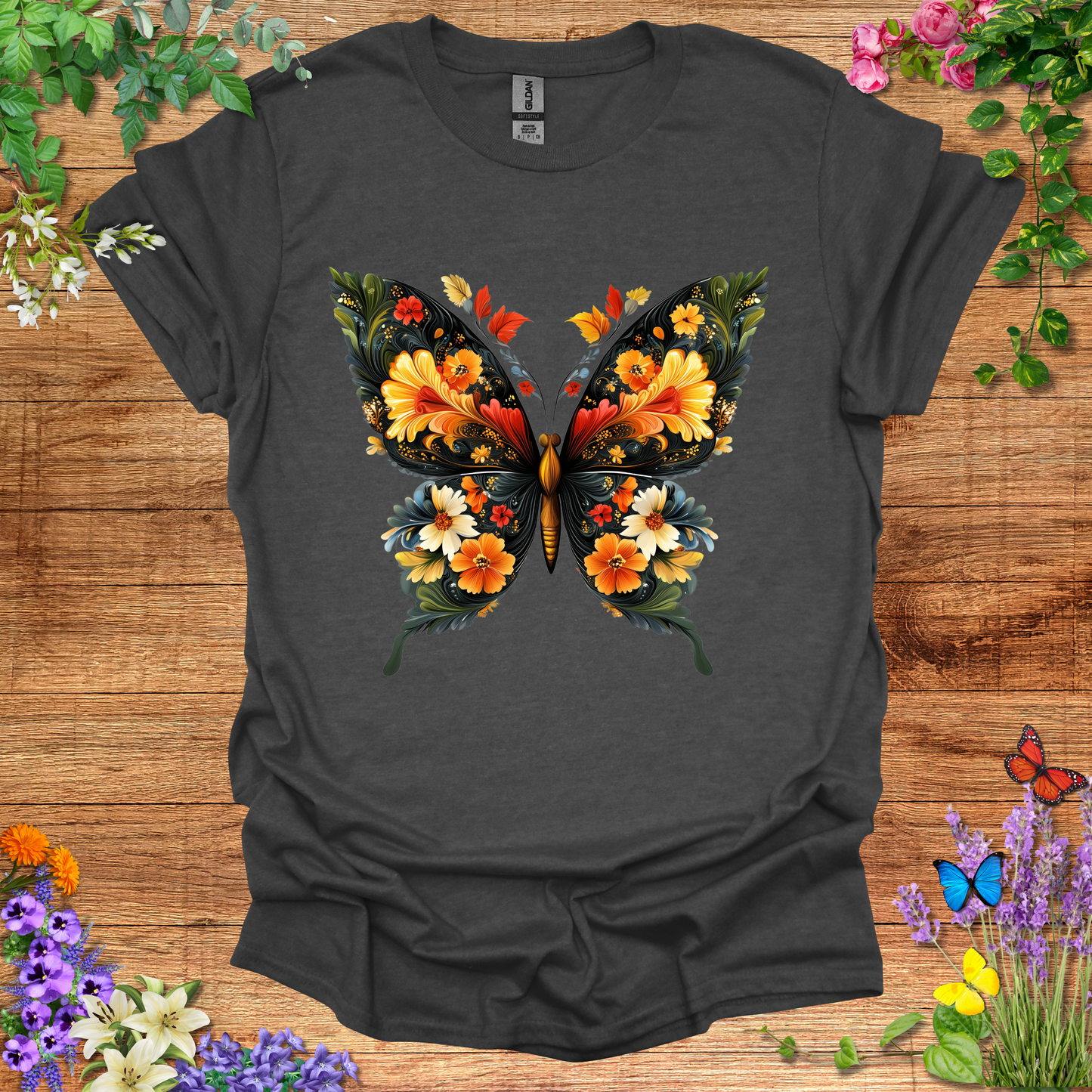 #168 Butterfly Flowers T-Shirt