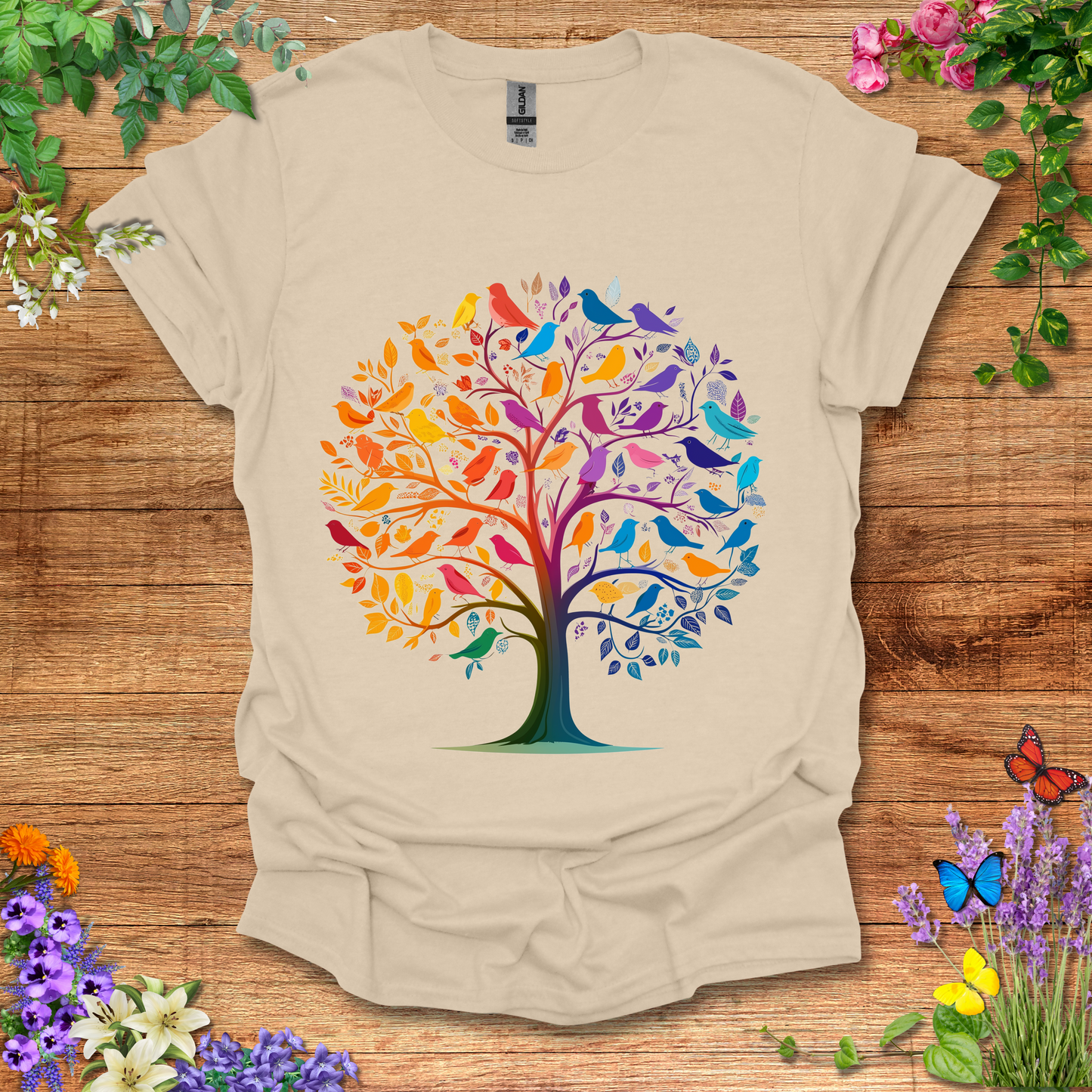 #82 Rainbow Birds & Tree T-Shirt