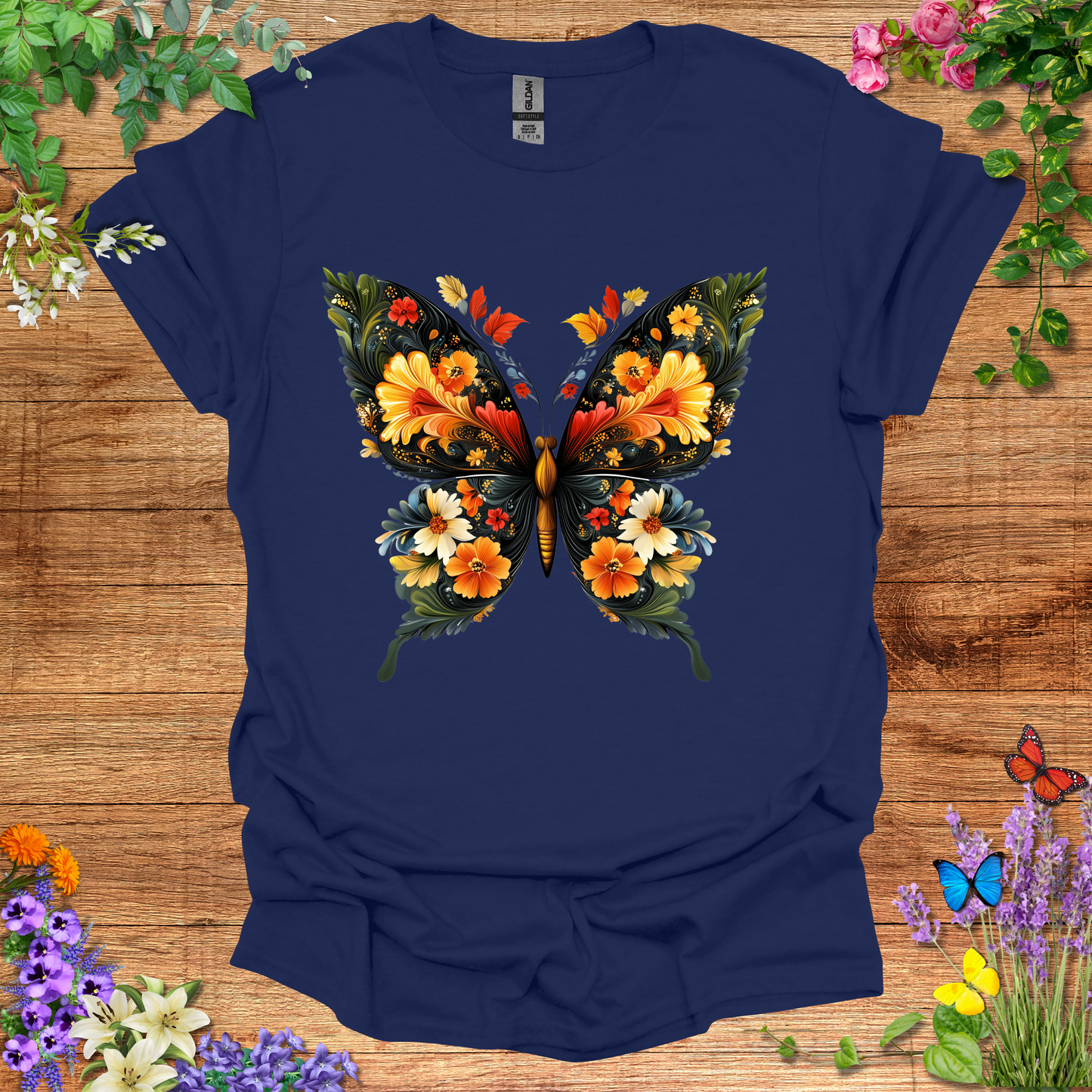 #168 Butterfly Flowers T-Shirt