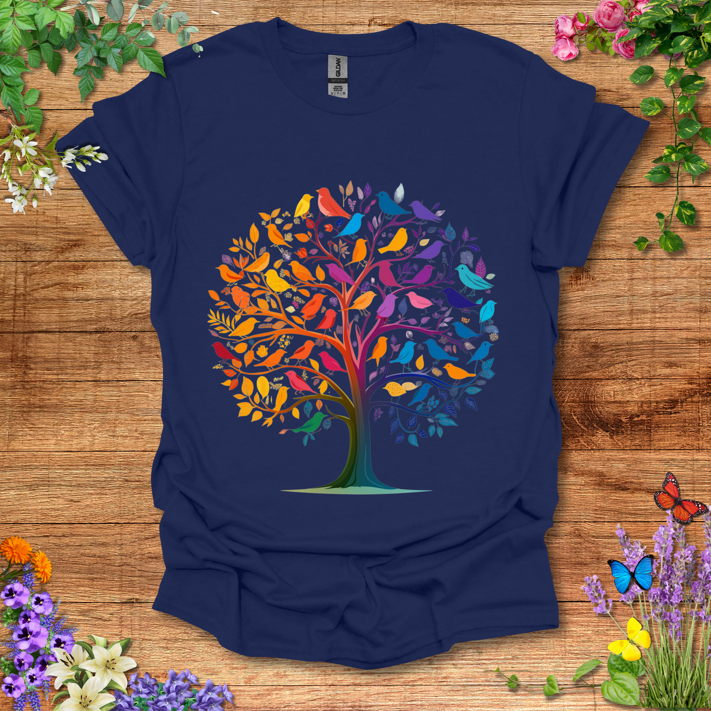 #82 Rainbow Birds & Tree T-Shirt