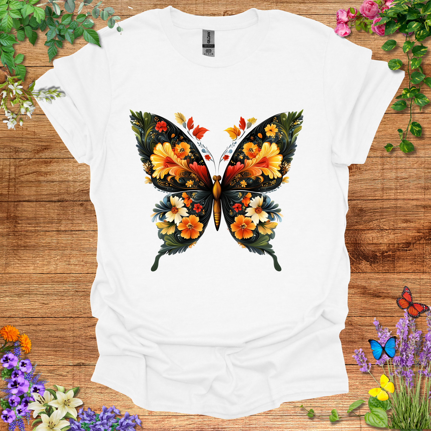 #168 Butterfly Flowers T-Shirt