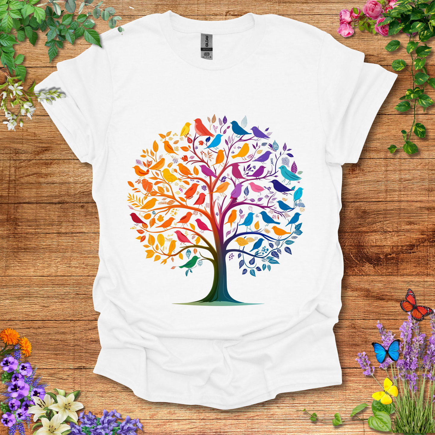 #82 Rainbow Birds & Tree T-Shirt